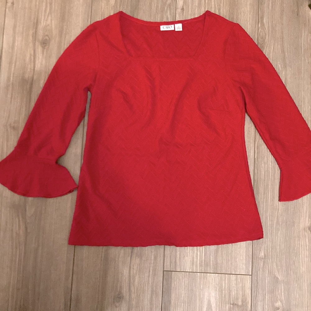 Red Ruffle Sleeve Blouse
